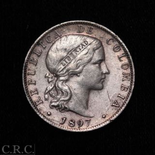 Colombia 20 Centavos 1897 Double Die Obverse photo