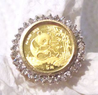 32 Diamond.  999 Gold Panda 1994 Coin 10k Yellow Gold Ring - 4.  8 Grams - Size 6 photo
