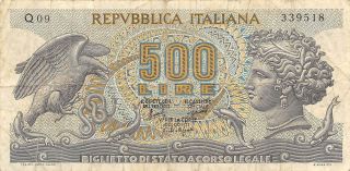 Italy 500 Lire 20.  6.  1966 Series Q 09 Circulated Banknote photo