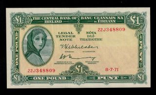 Ireland Republic 1 Pound 1971 Pick 64c Au Banknote. photo