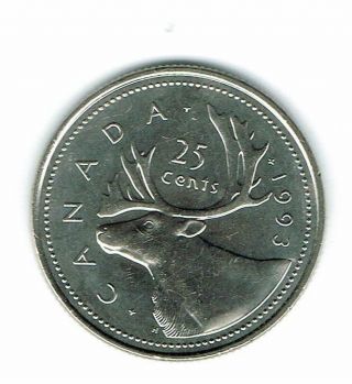1993 Canadian Brilliant Uncirculated Business Strike Twenty Five Cent Coin photo