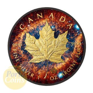 2016 Canada $5 Helix Nebula Maple Leaf 24k Gold & Ruthenium 1 Oz Silver Coin photo