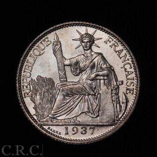 French Indo China 20 Cents 1937 Silver Bu, photo