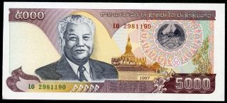 Laos 5,  000 5000 Kip 1997 P - 34a Unc Uncirculated Banknote photo