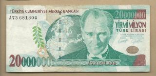 Turkey 1970 (2000) 20000000 (20,  000,  000) Lira P 215 Circulated photo