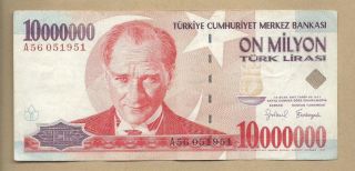 Turkey 1970 (1999) 10000000 (10,  000,  000) Lira P 214 Circulated photo