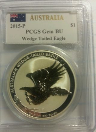 2015 - P $1 Australia Wedge Tailed Eagle 1 Oz Silver - Pcgs Gem Bu Mercanti Signed photo