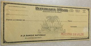 Haiti Specimen Government Check,  Department Of Treasury/finance photo
