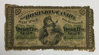 1870 Canada 25 Cent Fractional Currency Very Good To Fine Vg - F photo