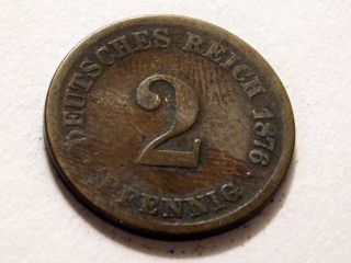 2 Pfennig 1876 E.  Km 2.  Empire German Coin.  H1177 photo