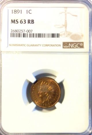 Ngc Ms63 Rb 1891 Indian Cent - Uncirculated - Great Eye Appeal photo