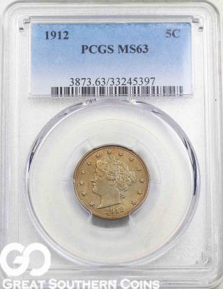 1912 Pcgs Liberty Nickel,  V Nickel,  Pcgs Ms 63 Pq W/ Great Color photo