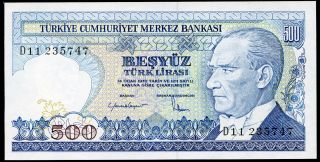 Turkey 500 Lira Law 1970 (1983) P - 195 Unc Uncirculated Banknote photo