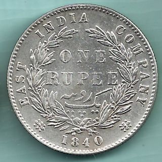 British India - 1840 - Victoria Queen - One Rupee - Rare Silver Coin photo