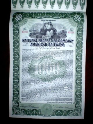 National Properties Company American Railways $1000 Gold Bond 1916 photo