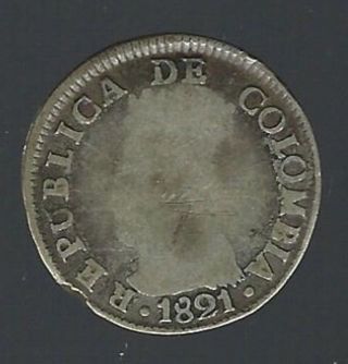 1821 Ba Jf Republic Of Columbia Silver 2 Reales photo