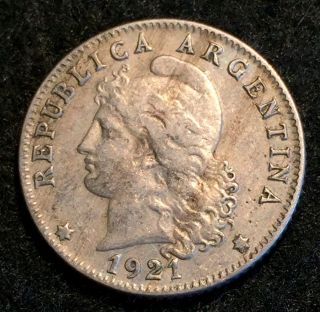 1921 Argentina 20 Centavos Capped Liberty Coin - Xf, photo
