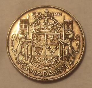 1951 Canada 50 Cents Coin (80 Silver) - King George Vi photo