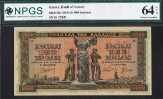 Greece Banknote Pick 119a 1942 5000 Drachmai Npgs Choice Uncirculated 64 Epq Unc photo