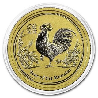 2017 1/10th Oz Pure.  9999 Gold Year Of The Rooster Perth $9.  99 photo