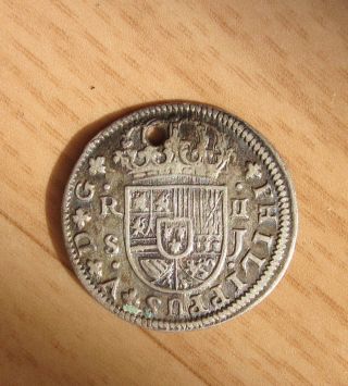 Antique 1725 Spain Spanish Philippus Silver Coin photo