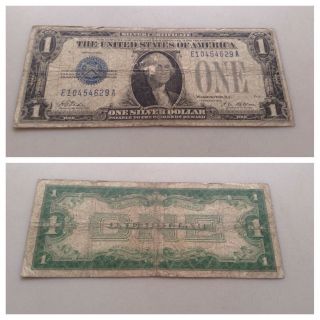 Vintage 1928 $1 One Dollar Bill Silver Certificate Funnyback Blue Seal Money photo