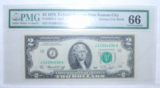 1976 $2.  00 Federal Reserve Note - Kansas City - Pmg - Gem Uncirculated 66 - 036a photo