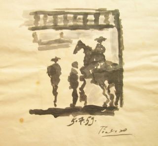 Pablo Picasso Hand Signed Ink Wash Drawing 1959 Stamp Barcelona photo