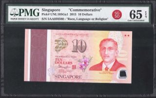 Singapore Sg50 Commemorative $10 Race Language Religion 5aa 1st Prefix Pmg 65 photo