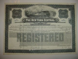 $1,  000 York Central Railroad Company Bond Stock Certificate Ny A photo