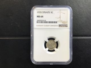 1935 Straits Settlements Ngc Certified 5 Cents Silver Coin photo