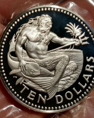 Barbados 1973 Proof Ten Dollars Large Silver Coin.  Rare Collector Coin.  Dmf. photo