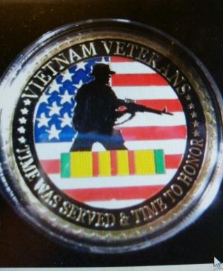 Vietnam Veterans (size Of A U.  S.  Silver Dollar).  Gold Plated Brass Commemorative photo