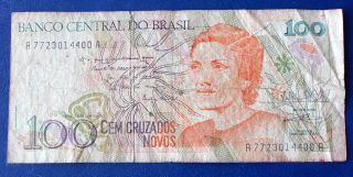 1989 Central Bank Of Brazil 100 Cruzados Banknote P 220 Liberty Head Circ M269 photo