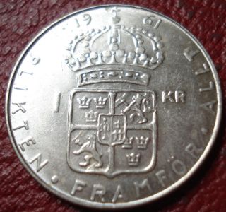 1961 - U Sweden 1 Krona In Au (. 400 Silver) photo