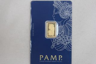 2.  5 Gram 999.  9 Fine Gold Bar - Pamp Suisse - Lady Fortuna - In Assay Card photo