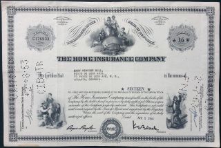 The Home Insurance Company Capital Stock Certificate 1961 American Bank Note Co. photo