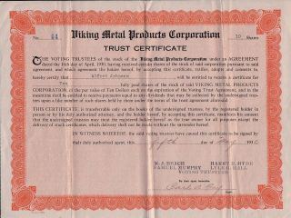 Depression May 1930 Viking Metal Products Capital Stock Certificate Trust Share photo