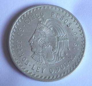 Mexico 1948 Silver Coin 5 Cinco Pesos - Stunning Coin Silver.  900 photo