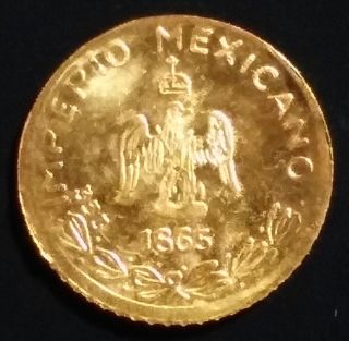 1865 Solid Gold Mexican Peso Token.  Marked 333.  Lovely 8k Gold Coin/medal/bar. photo