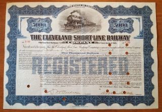 $5,  000 Vanderbilt Signed Cleveland Short Line Railway Bond Stock Certificate photo