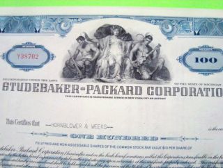 1950 ' S Studebaker Packard Stock Certificate Blue 100 - Shares Cancelled photo