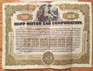 Hupp Motor Car Corp Common Stock Certificate 1929 Depression Era Hupmobile photo