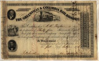 1853 Greenville & Coumbia Railroad Co.  Stock Certificate South Carolina photo