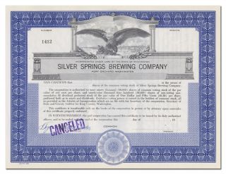 Silver Spring Brewing Company Stock Certificate (port Orchard,  Washington) photo