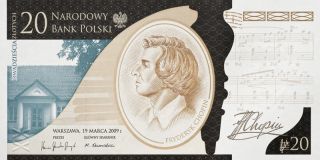 20 Zloty 200th Anniversary Of Frederic Chopin Birth Commemorative Banknote photo