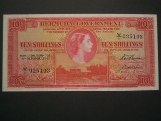 Scarce Bermuda Qe 10 ' S ' Unc ' 1966 Banknote photo