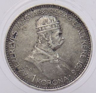1896 Hungary 1 Korona.  835 Silver Commemorative Coin Magyar Millennium (3717) photo