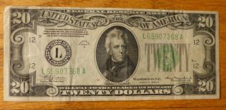 1934 A $20 Twenty Dollar Federal Reserve Note Green Seal San Francisco photo