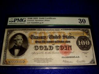 1922 $100 Gold Certificate Fr 1215 Pmg 30 Vf photo